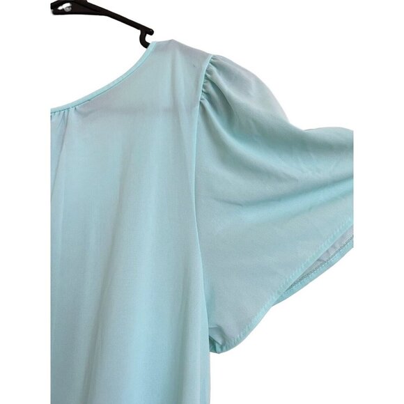 Vintage Shadowline Aqua Nylon Nightgown & Robe Silky Roses Embroidery Small Mcm - Picture 6 of 16